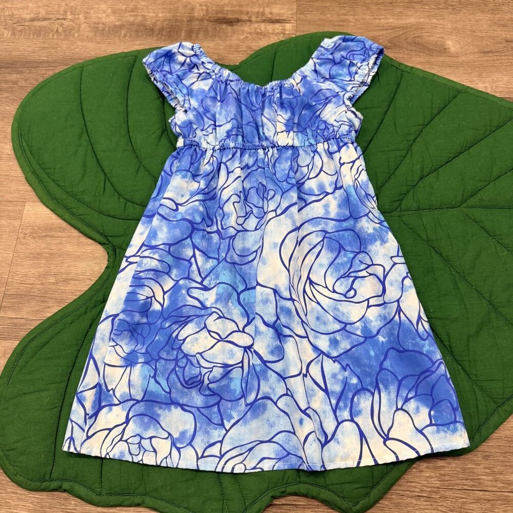 Kala Hawaii Girls 5 Blue Floral Babydoll Dress Aloha Hawaiian